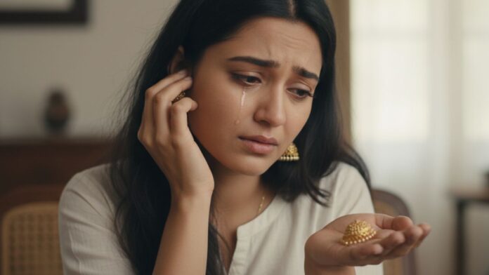 wearing gold earrings Gold earrings