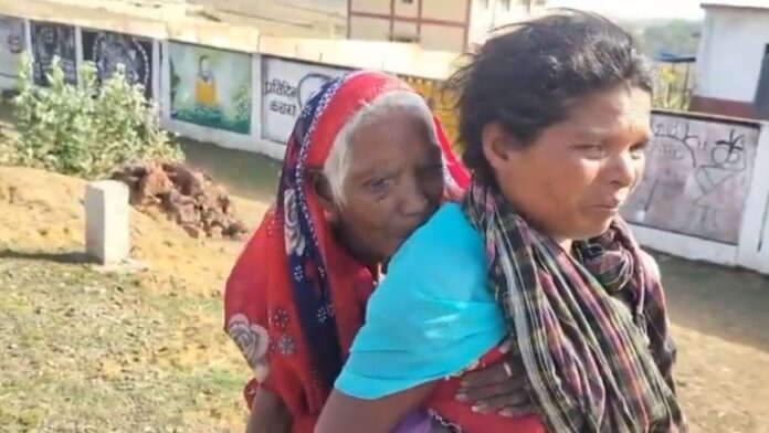 Chhattisgarh Daughter in law walks 9 km carrying her mother in law on her back to collect a 500 pension Chhattisgarh Daughter in law walks 9 km carrying her mother in law on her back to collect a 500 pension