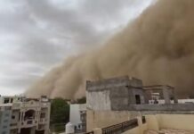 राजस्थान में रेत का कोहराम! दिन में छाया अंधेरा, गाड़ियों की लाइट जलाकर घरों से निकले लोग sandstorm in Churu
