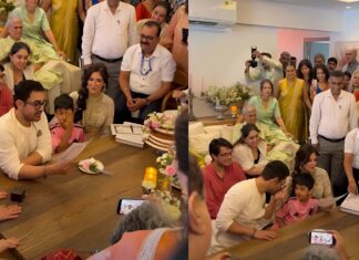 आमिर खान ने गौरी पर लुटाया प्यार, ‘नई दुल्हन’ को किया Kiss, वीडियो हुआ वायरल Aamir Khan seen in a romantic mood kisses Gauri video goes viral on social media