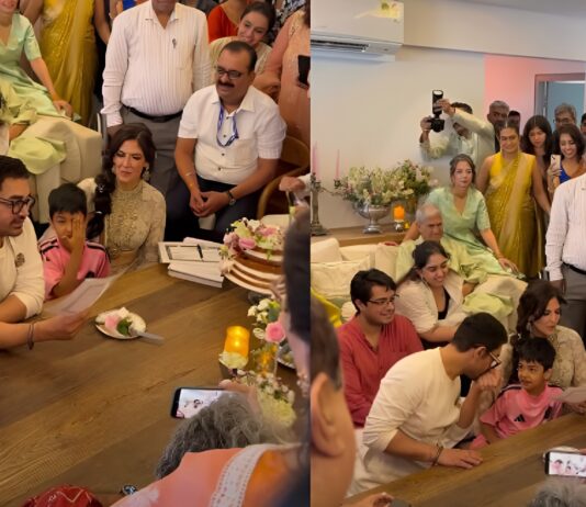 आमिर खान ने गौरी पर लुटाया प्यार, ‘नई दुल्हन’ को किया Kiss, वीडियो हुआ वायरल Aamir Khan seen in a romantic mood kisses Gauri video goes viral on social media