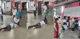 मुझे छोड़कर मत जाओ, प्लेटफॉर्म पर प्रेमी ने पकड़े प्रेमिका के पैर, भावुक कर देगा VIDEO Mumbai railway station viral video