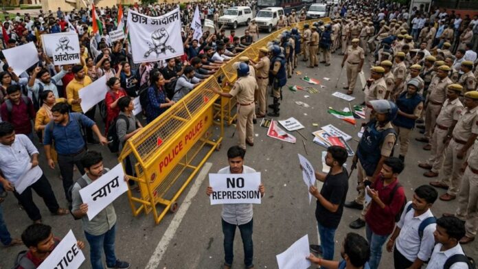 Delhi Police responds to the student protest at Jantar Mantar Delhi Police responds to the student protest at Jantar Mantar