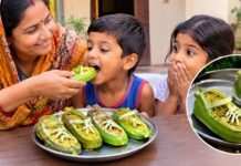 बच्चों को बोला ‘चप्पल खाओगे?’ आंटी ने सच में खिला दी, लौकी की सैंडल देख लोग बोले – ये डांट नहीं, डिश है Video of slipper-shaped fritters made from bottle gourd goes viral