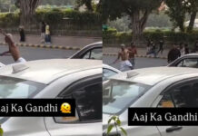 सफेद धोती, हाथ में लाठी और पीछे पुलिस, दिल्ली में 'गांधी जी' की दौड़ का वीडियो वायरल