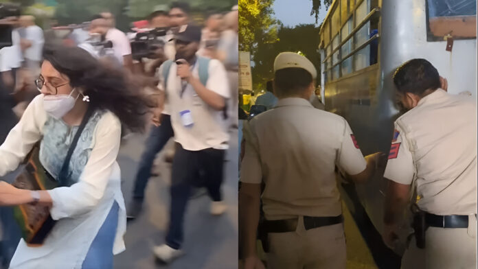 जंतर-मंतर पर पुलिस की बस की चाबी लेकर भागी महिला, प्रदर्शन के बीच VIDEO हुआ वायरल