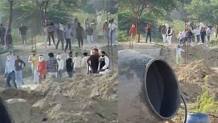 प्लॉट की बाउंड्री करा रहे लोगों पर फायरिंग, ईंटों की आड़ में छिपकर बचाई जान