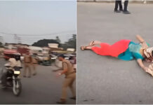 रुद्रपुर में पुलिस चेकिंग देख पति ने दौड़ाई बाइक, सड़क पर गिरी पत्नी को छोड़कर भागा; वीडियो वायरल